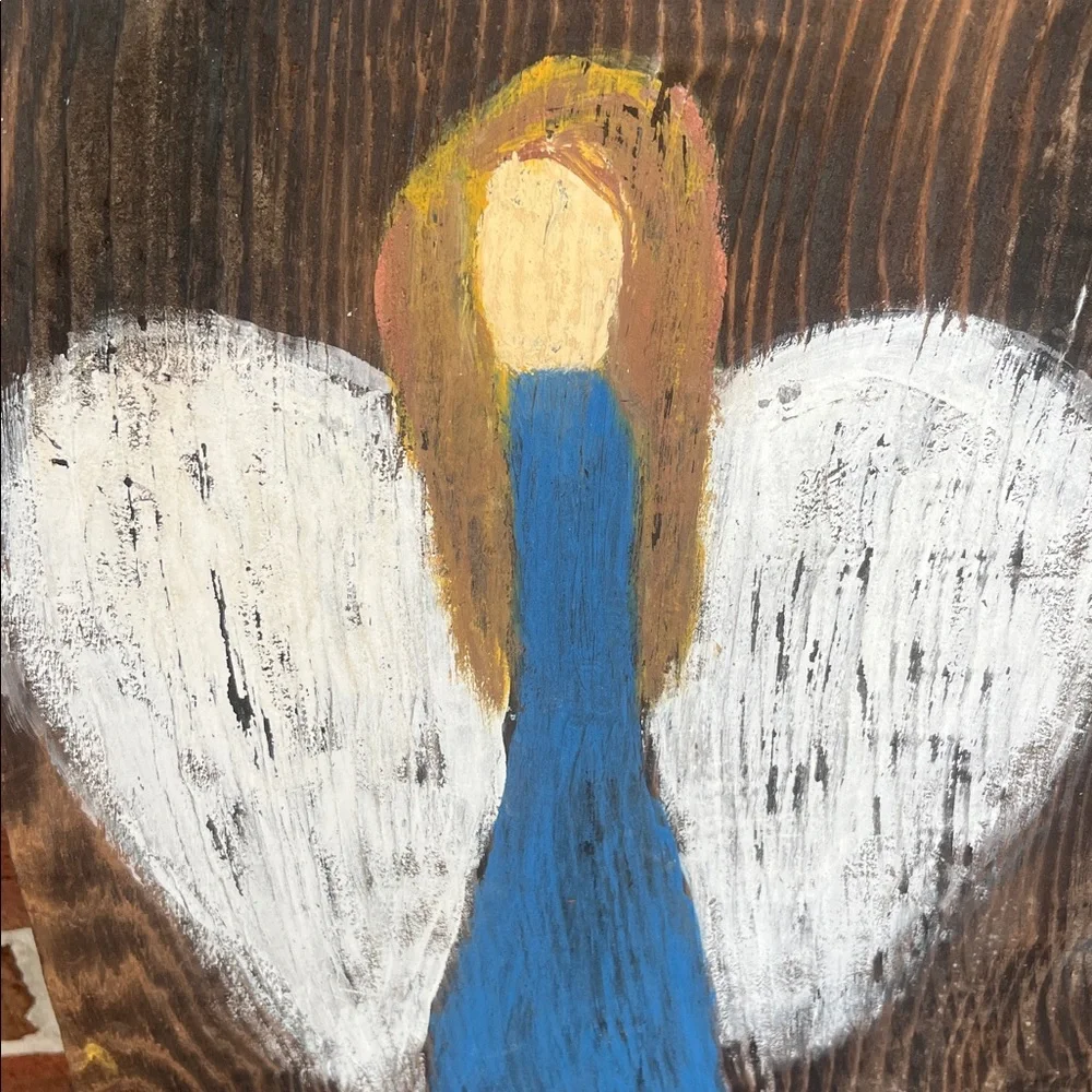 Hand-painted Angel On Reclaimed Vintage Cedar Wood Shingle Handcrafted